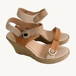 Nine West Tan Wedge Sandals Espadrille 6.5 Ankle Strap Summer